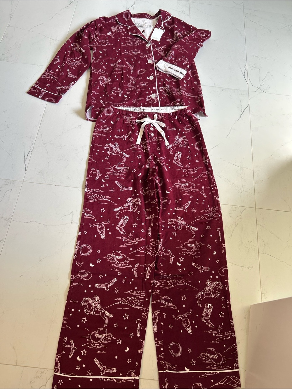 NWT PJ Salvage Hold onto Your Horses 100% cotton flannel M